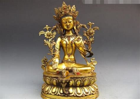 Wholesale Factory Tibet Copper Bronze Gild Lotus Flower Green Tara Kwan Yin Guanyin Buddha