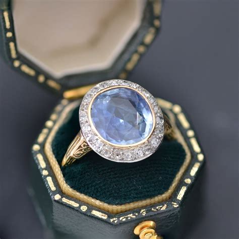 Proantic Bague Ancienne Saphir Et Diamants