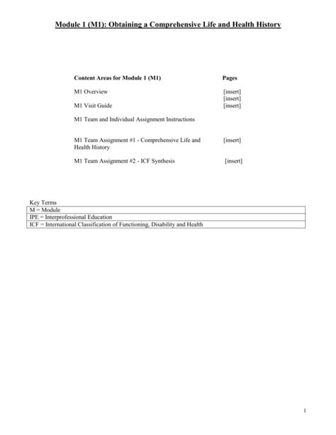 Module 1 Obtaining A Comprehensive Life And Health History
