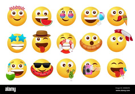 Dise O De Conjunto Vectorial Emoji De Verano Emojis Personaje En Caras