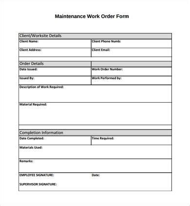 FREE 9+ Maintenance Work Order Samples in PDF | MS Word