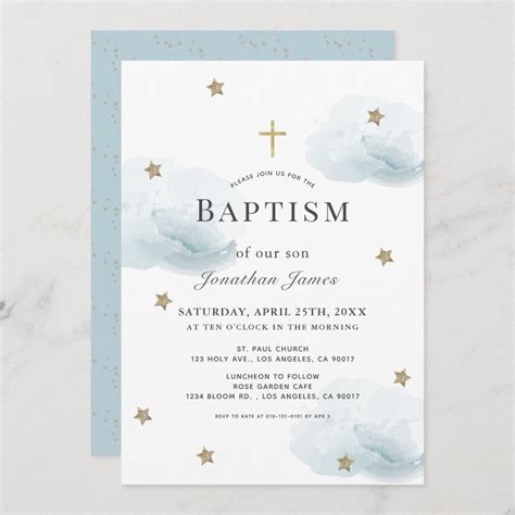 This Cute Boy Baptism Invitation Features A White Background With Faux