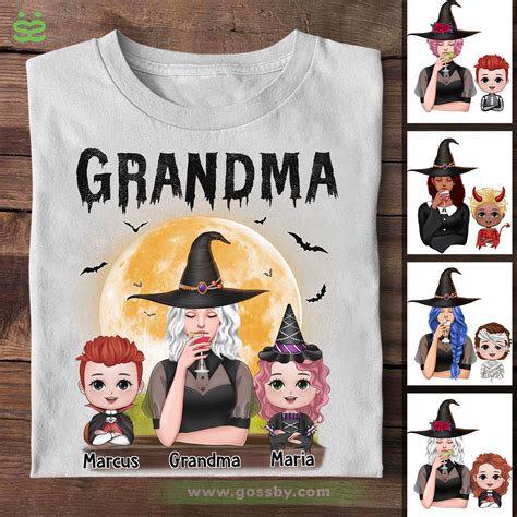 Grandma And Grandkids Shirt Grandma Mom Witch With Grandkids Halloween