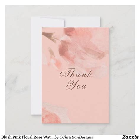 Blush Pink Floral Rose Watercolor Wedding Thank You Card Zazzle