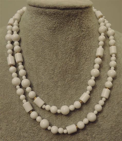 Signed Monet White Plastic Bead Necklace S Etsy Beaded