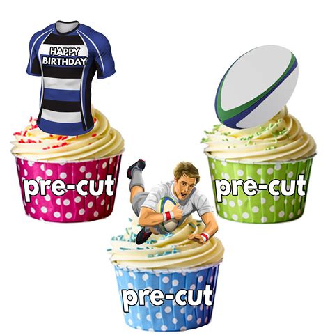 Buy Precut Happy Birthday Rugby Party Pack Edible Cupcake Toppers