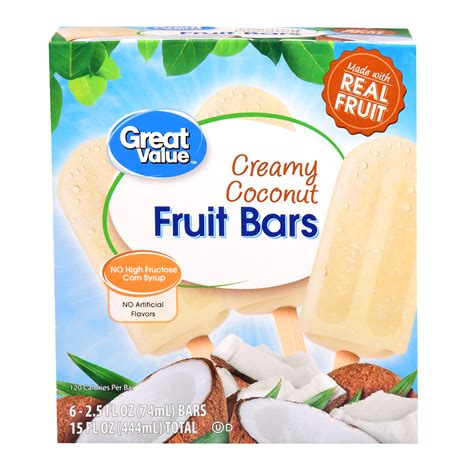 Great Value Frozen Fruit Bars Creamy Coconut 15 Oz 6 Count