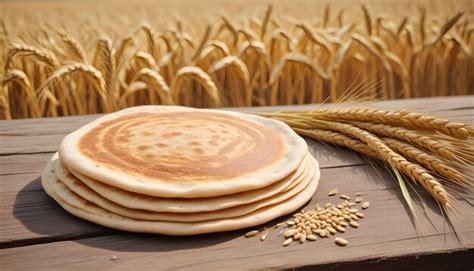 Premium Photo | Naan Chapati Roti with Wheat field in background on table