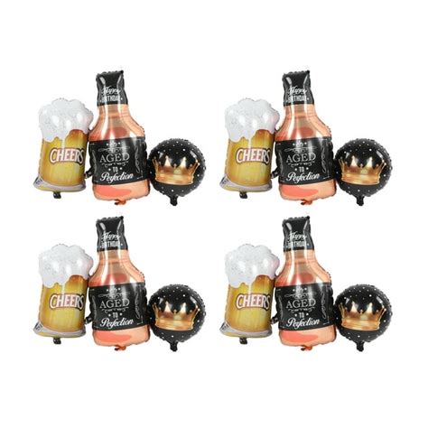 Party Balloon Set Beer Mug Whisky Bottle Crown 4 Foil Balloons For Party Background Decoration