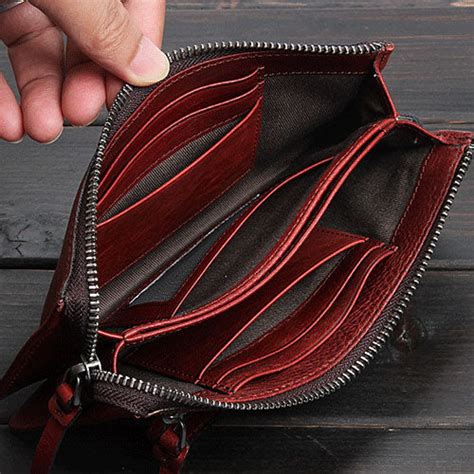 Handmade Leather Mens Cool Long Leather Wallet Zipper Clutch Wristlet Iwalletsmen