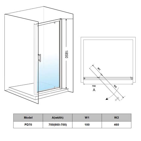 Elegant 700mm Pivot Hinge Shower Door 6mm Safety Glass Shower Enclosure