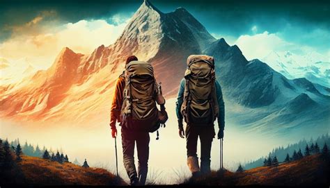 Premium Ai Image Couple Of Hikers With Backpack Generate Ai