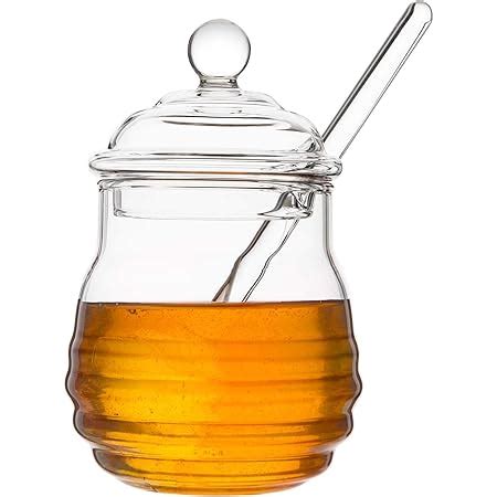 Mkouo Glass Honey Jar With Dipper Transparent Honey Pot Ml