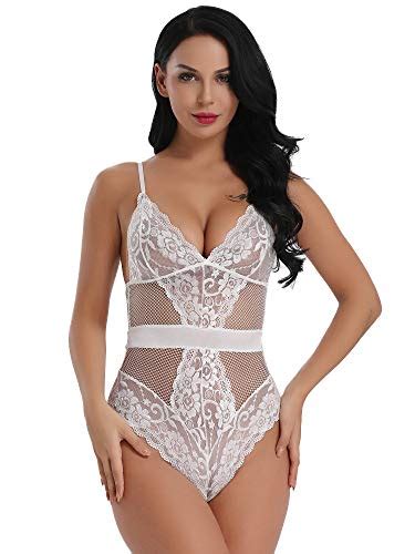 Joyaria Womens Sexy White Lace Teddy Lingerie One Piece Bodysuit Large