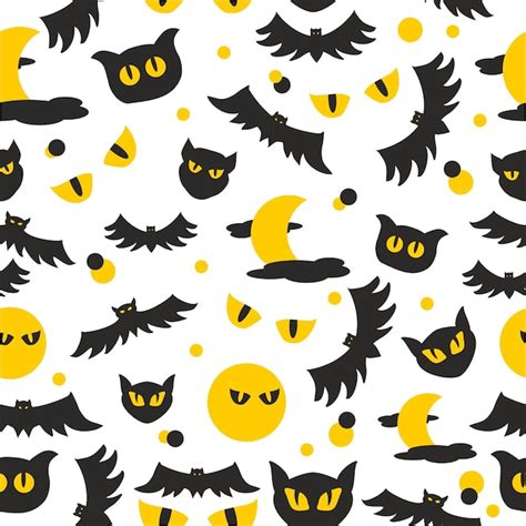 Premium Vector Seamless Pattern For Halloween Bats Cats Moon