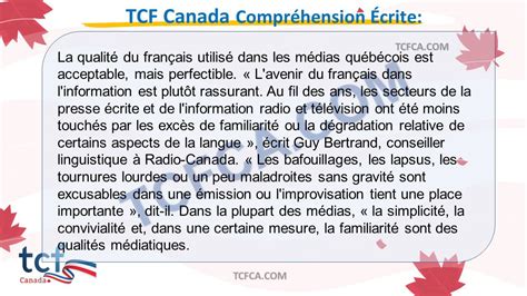 Compr Hension Crite Test Tcf Canada Se Pr Parer En Ligne