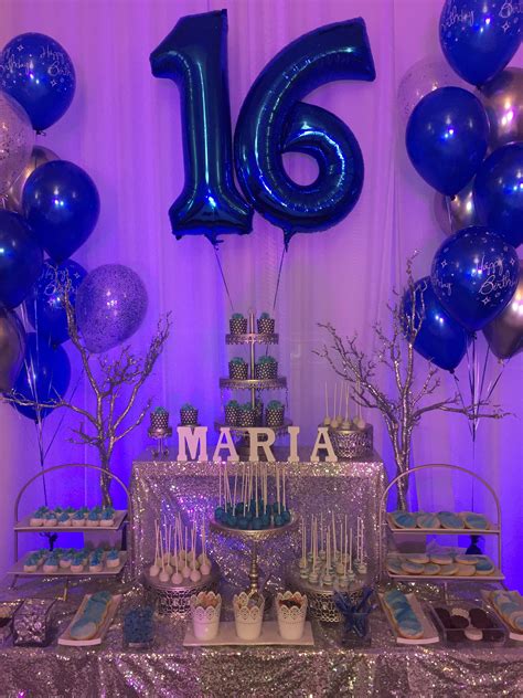 Sweet Sixteen Candy Bar In Blue And Silver Theme Sweet Sixteen Themes