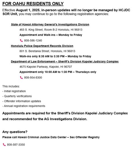 Hawaii Criminal Justice Data Center Sex Offender And Other Covered Offender Info