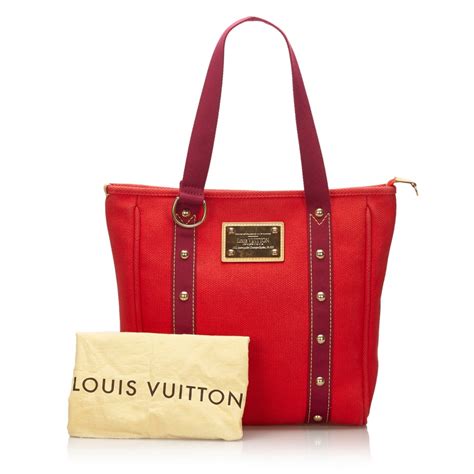 Louis Vuitton Vintage Antigua Cabas Mm Bag Red Fabric And Canvas Handbag Luxury High