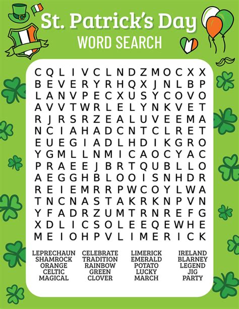 St Patricks Day Word Search 2 Versions Play Party Plan