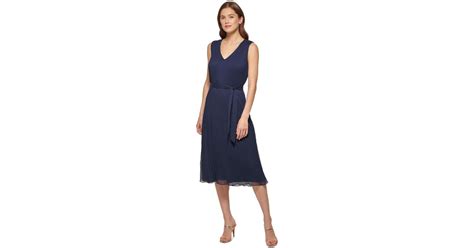 Dkny Pleated Fit And Flare Midi Dress In Blue Lyst