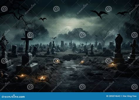 creepy graveyard  space   halloween part stock illustration
