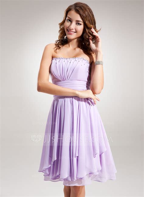 Empire Strapless Knee Length Chiffon Homecoming Dress With Ruffle