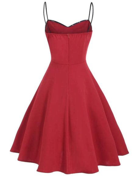 Red 1950s Stars Patchwork Strap Dress Retro Stage