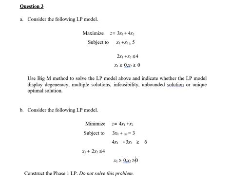 Solved Question 3 A Consider The Following Lp Model