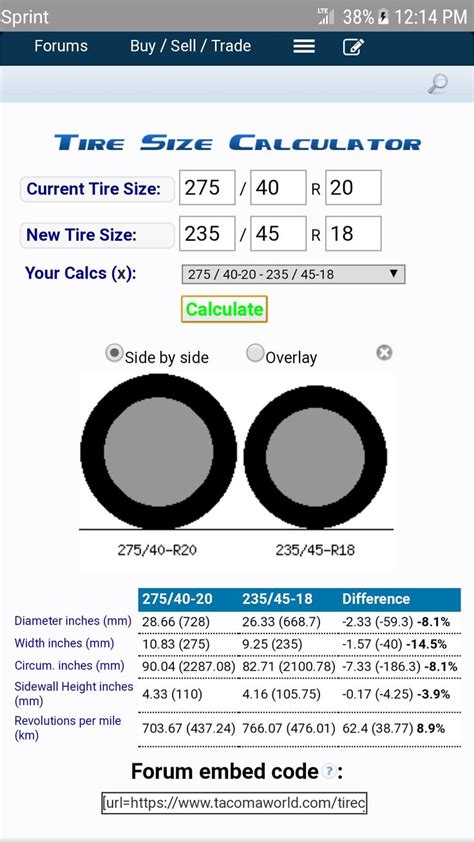 R And R Tire Size Calculator Tyre Size New Tyres