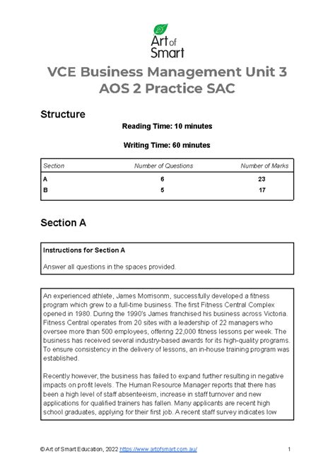 Vce Business Management Unit Aos Practice Sac Art Of Smart