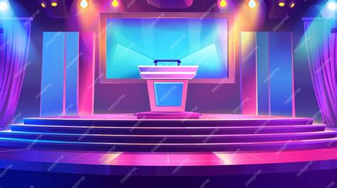 Premium Photo | A stage with a pulpit screens on the background and ...