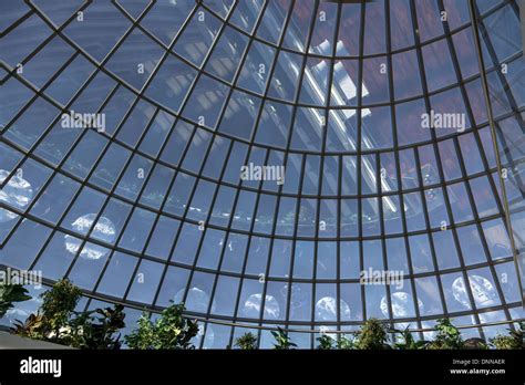 Inside view of the glass dome of the Perlan building Reykjavik Iceland ...