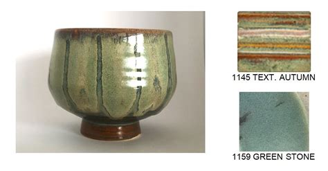 1145 Texture Autumn And 1159 Green Stone On Top Pottery Glazes