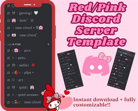 Rot Rosa Ästhetik Discord Vorlage Kawaii Discord Webseite Kundenspezifischer Discord Serr