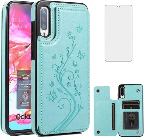 Phone Case For Samsung Galaxy A70 A70s With Tempered Glass Screen Protector And Card Holder