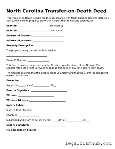 Prepare Your North Carolina Transfer-on-Death Deed With Our Printable Form
