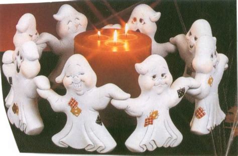 Set Of 8 Ceramic Bisque Hand Painted Hand In Hand Ghosts 8