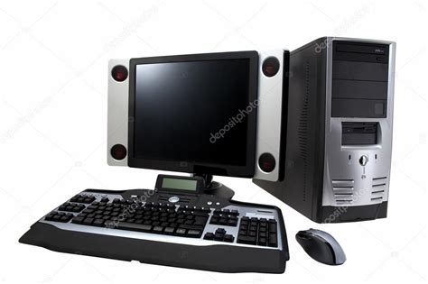 desktop computer  lcd monitor keyboard speaker  mouse stock