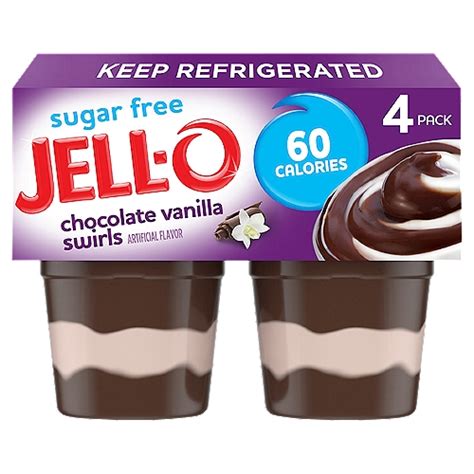 Jell O Zero Sugar Chocolate Vanilla Swirls Pudding Snack Cups 4 Ct