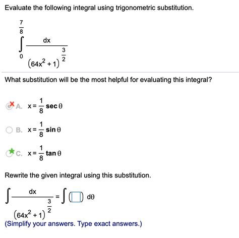 Solved Evaluate The Following Integral Using Trigonometric