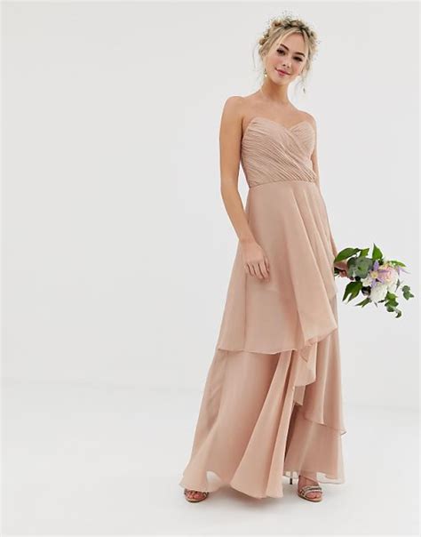 Asos Design Bridesmaid Maxi Bandeau Dress With Soft Layered Skirt Asos