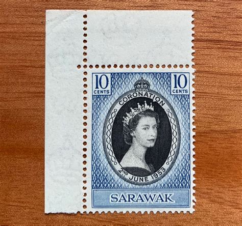 Malaya Sarawak Queen Elizabeth Coronation Stamp Fine Corner With Margin