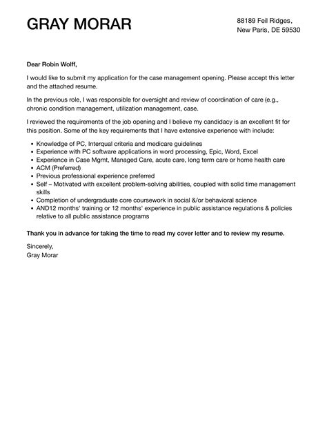 Case Management Cover Letter | Velvet Jobs