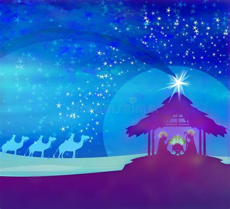 Biblical Scene Birth Of Jesus In Bethlehem Stock Vector