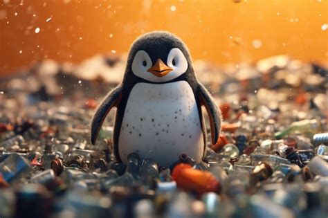 Premium AI Image Crying Penguin Standing On Dirt In Winter Without