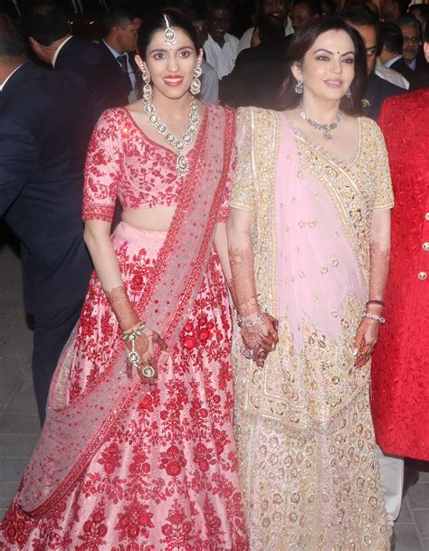 Shloka Ambani in a Floral Designer Bridal Lehenga at Isha Ambani's ...