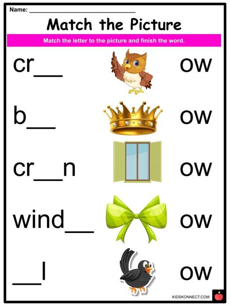 Phonics OW sounds Worksheets & Activities For Kids