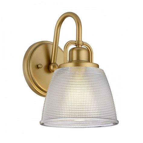 Single Natural Brass Bathroom Wall Light With Textured Glass Shade