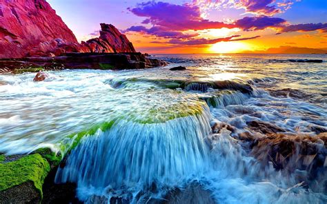 Beautiful Ocean Sunset Mountain Ocean Nature Sunset Waves Clouds